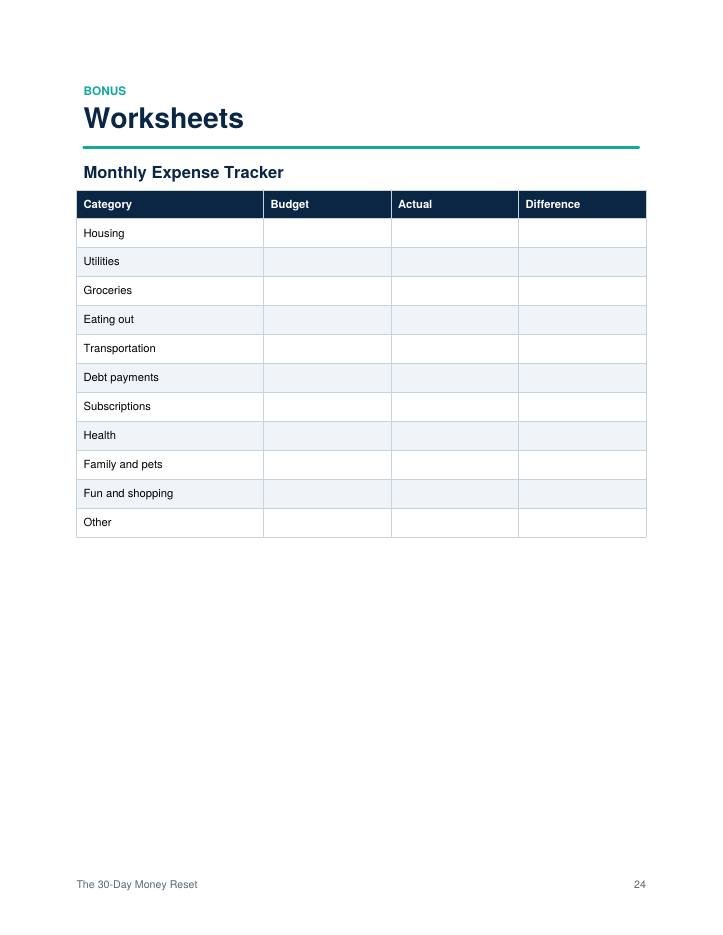 Sample page: worksheets